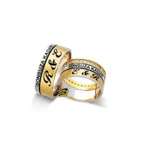 925K Silver Custom Initial Wedding Band Ring Set