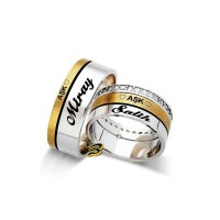 925K Silver Custom Love Wedding Band Ring Set