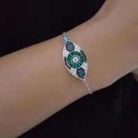 925K Silver Turkish Green Blue Evil Eye Bracelet
