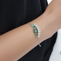 925K Silver Turkish Green Evil Eye Lash Bracelet