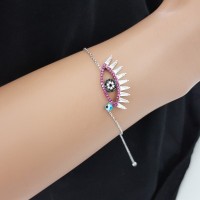 925K Silver Turkish Pink Evil Eye Lash Bracelet