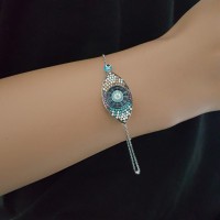925K Silver Turkish Turquoise Blue Evil Eye Bracelet