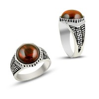 925K Sterling Silver Agate Men Ring