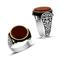 925K Sterling Silver Agate Men Ring