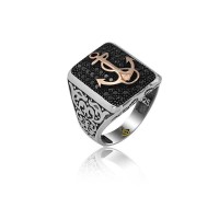 925K Sterling Silver Anchor Men Ring