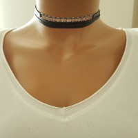 925K Sterling Silver Baguette Choker Necklace 