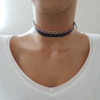 925K Sterling Silver Choker Cz Diamond Black Leather Necklace