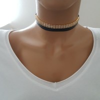 925K Sterling Silver Choker Cz Diamond Black Leather Necklace