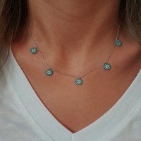 925K Sterling Silver Design Turquoise Pave Necklace