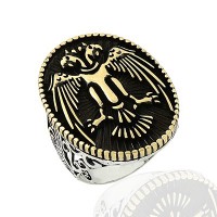 925K Sterling Silver Double Head Eagle Men Ring