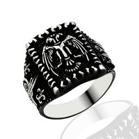 925K Sterling Silver Double Head Eagle Men Ring