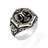 925K Sterling Silver Double Head Eagle Men Ring