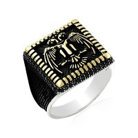 925K Sterling Silver Double Head Eagle Men Ring