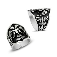 925K Sterling Silver Double Head Eagle Men Ring