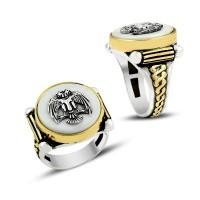 925K Sterling Silver Double Head Eagle Men Ring