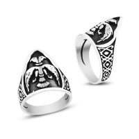 925K Sterling Silver Double Head Eagle Men Ring