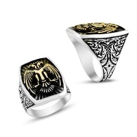 925K Sterling Silver Double Head Eagle Men Ring