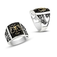 925K Sterling Silver Double Head Eagle Men Ring