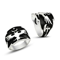 925K Sterling Silver Double Head Eagle Men Ring