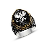 925K Sterling Silver Double Head Eagle Men Ring