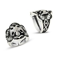 925K Sterling Silver Double Head Eagle Men Ring