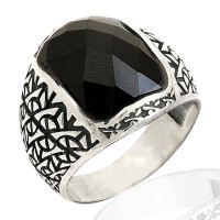 925K Sterling Silver Faceted Onyx Men Ring BSEY048_Kopya(1)