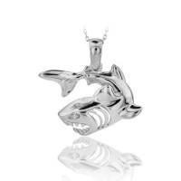 925K Sterling Silver Gold P. Shark Charm Pendant Necklace