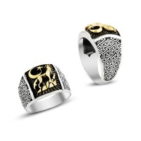 925K Sterling Silver Gray Wolf Men Ring