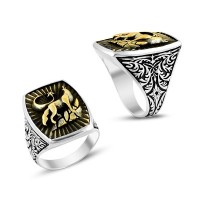 925K Sterling Silver Gray Wolf Men Ring