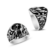 925K Sterling Silver Gray Wolf Men Ring