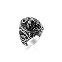 925K Sterling Silver Gray Wolf Men Ring