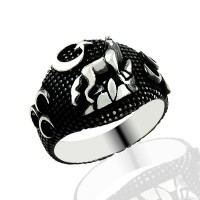 925K Sterling Silver Gray Wolf Men Ring