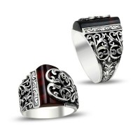 925K Sterling Silver Handmade Amber Men Ring