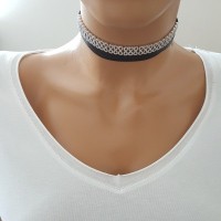 925K Sterling Silver İnfinity Choker Cz Diamond Black Leather Necklace