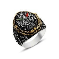 925K Sterling Silver Ottoman Arms Men Ring