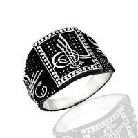 925K Sterling Silver Ottoman Tugra Men Ring