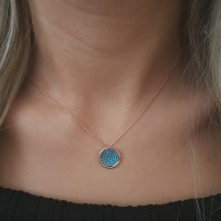 Silver Rose Gold P. 925K Sterling  Design Turquoise Pave Necklace 