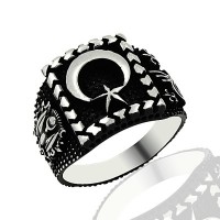 925K Sterling Silver Star And Crescent Men Ring