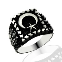 925K Sterling Silver Star And Crescent Men Ring