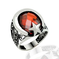 925K Sterling Silver Star And Crescent Men Ring