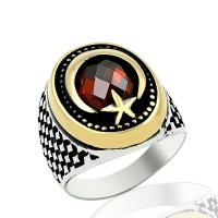 925K Sterling Silver Star And Crescent Men Ring