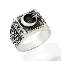 925K Sterling Silver Star And Crescent Men Ring
