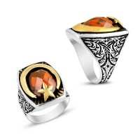 925K Sterling Silver Star And Crescent Men Ring