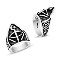 925K Sterling Silver Star And Crescent Men Ring