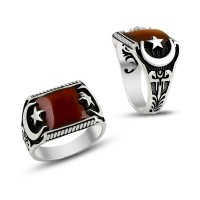 925K Sterling Silver Star And Crescent Men Ring