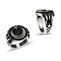 925K Sterling Silver Star And Crescent Men Ring