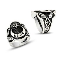 925K Sterling Silver Star And Crescent Men Ring