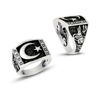 925K Sterling Silver Star And Crescent Men Ring