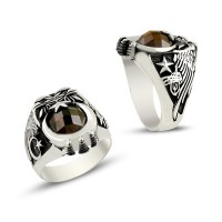 925K Sterling Silver Star And Crescent Men Ring