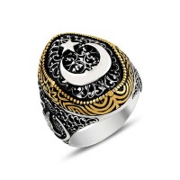 925K Sterling Silver Star And Crescent Men Ring